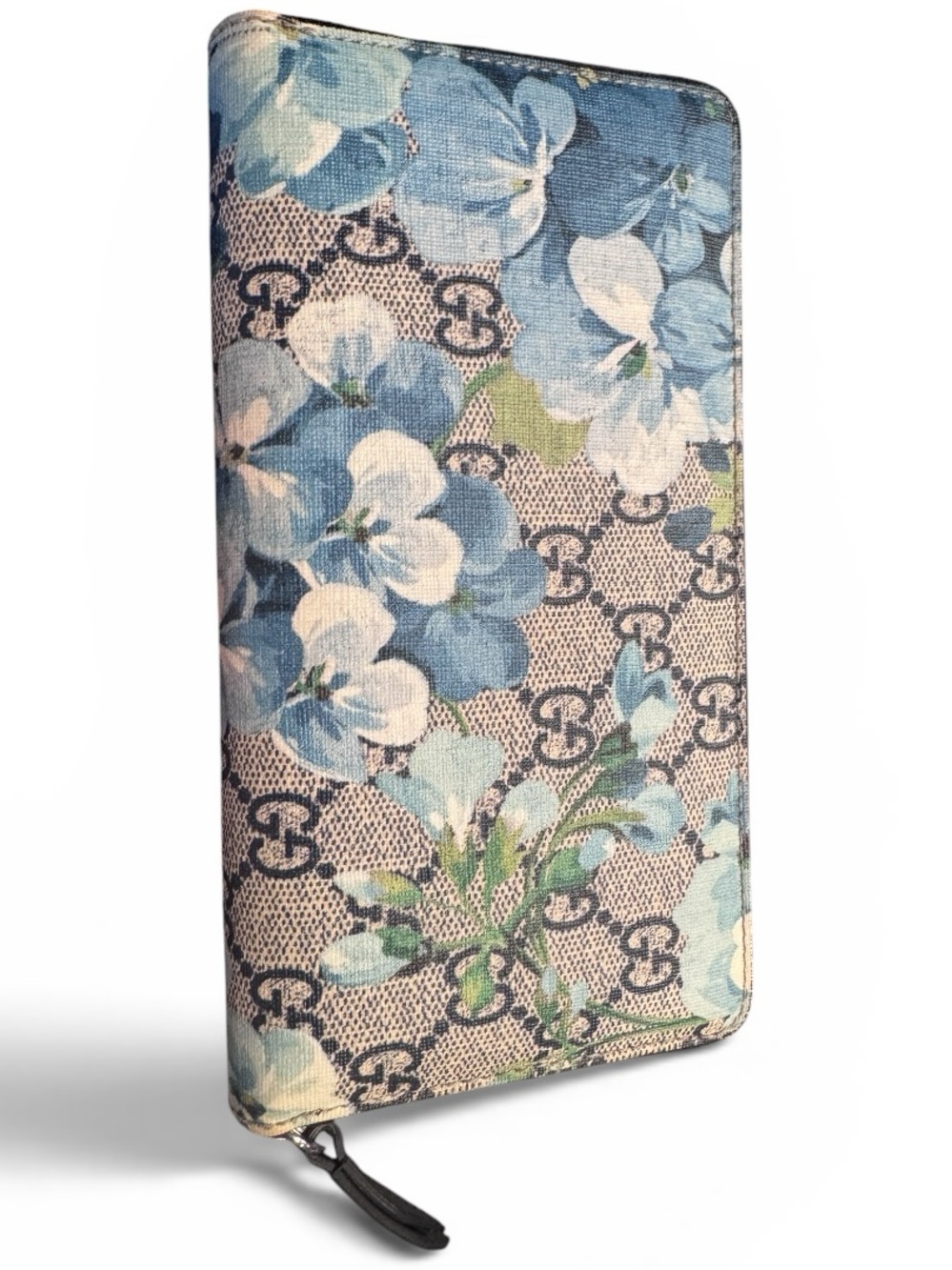 Gucci GG Blooms Zip Around Wallet Blue Floral Wallet w/ Gift Box Made in Italy